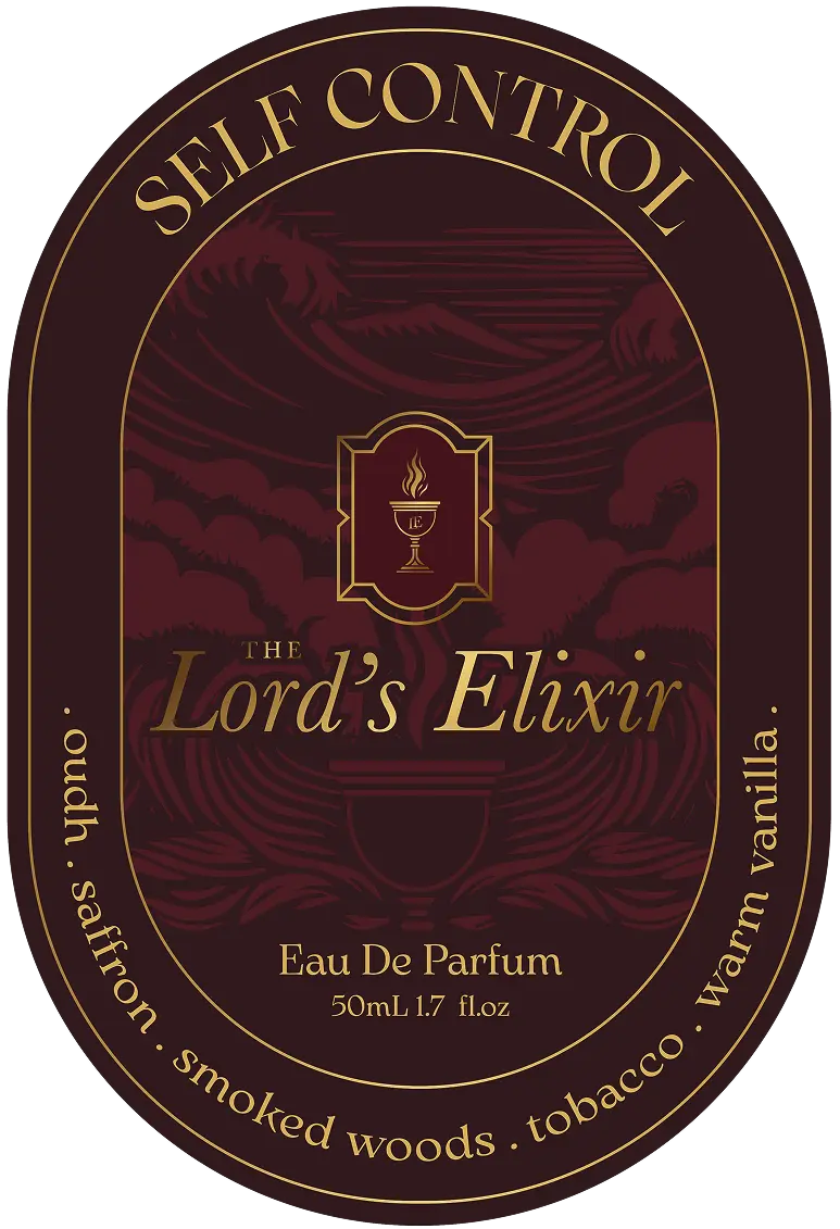 Perfume bottle with rich aroma notes label